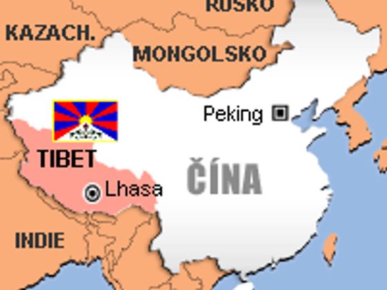 Mapa - Čína, Tibet