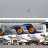Aircraft of German airline Lufthansa are parked on apron during strike at Munich's airport