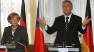 Tisková konference po jednání českého premiéra s německou kancléřkou.
