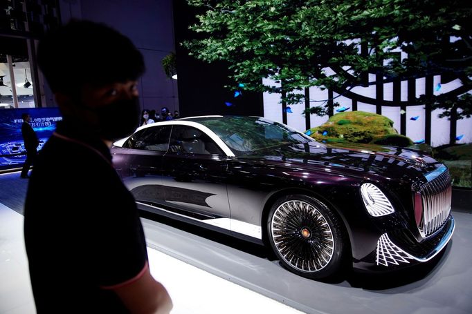 A Hongqi L-Concept car is seen displayed at FAW Group's Hongqi booth during a media day for the Auto Shanghai show in Shanghai, China April 19, 2021. REUTERS/Aly Song