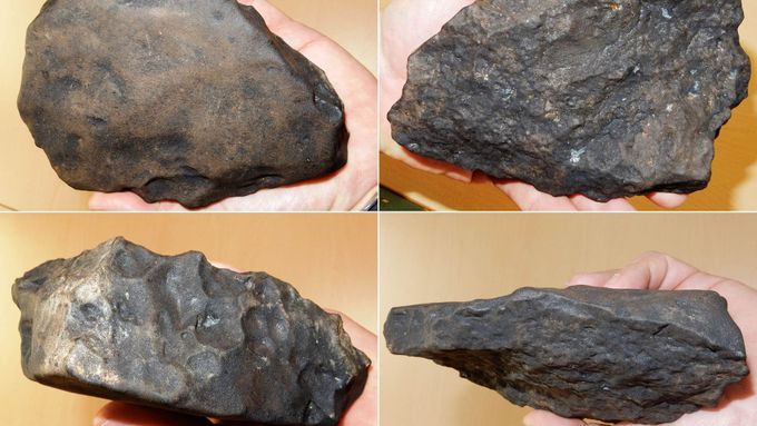 Detailní pohled na největší nalezený meteorit Stubenberg (1320 g) ze čtyř různých stran.
