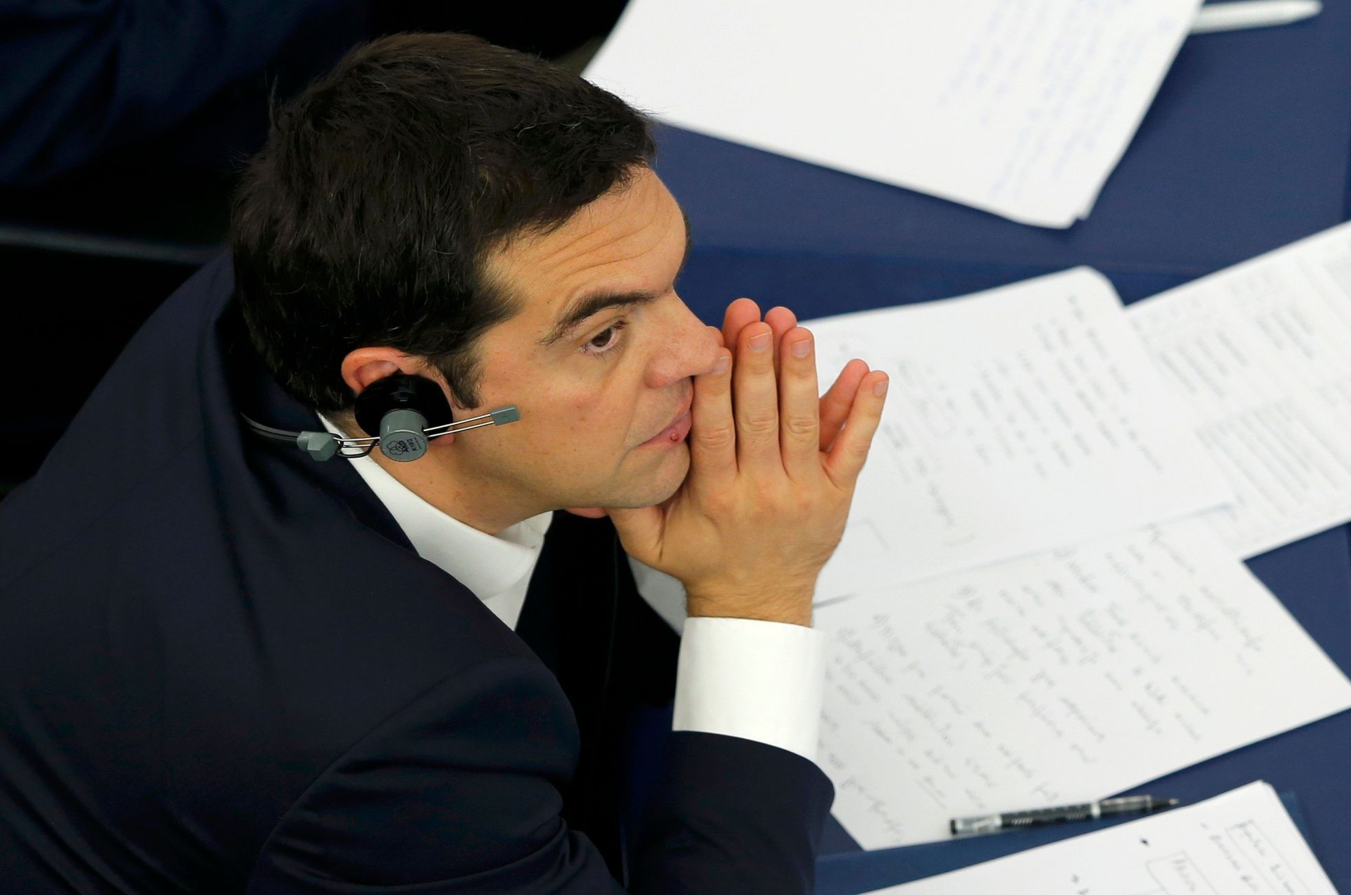 Alexis Tsipras při debatě v Evropském parlamentu.