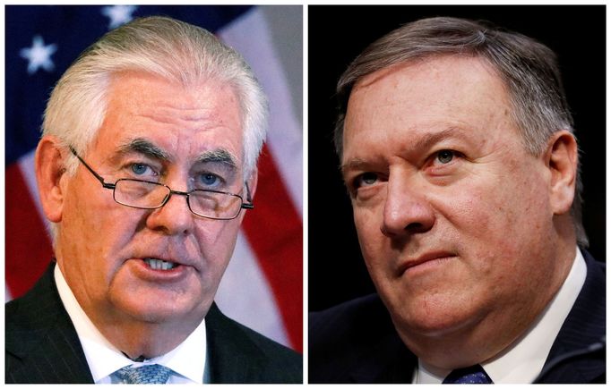 Rex Tillerson a jeho nástupce ve funkci ministra zahraničí USA Mike Pompeo.