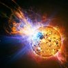 An artist depicts the incredibly powerful flare that erupted from the red dwarf star EV Lacertae. Credit: Casey Reed/NASA