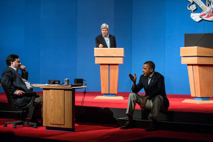 Oct. 2, 2012 "The President talks with Ron Klain during debate preparations in Henderson, Nev. Sen. John Kerry, D-Mass., background, played the role of Gov. Mitt Romney during the prep sessions."