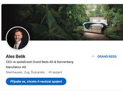 Aleš Bělík dle svého profilu na sociální síti LinkedIn pracuje ve Švýcarsku jako šéf firmy vyrábějící luxusní postele.