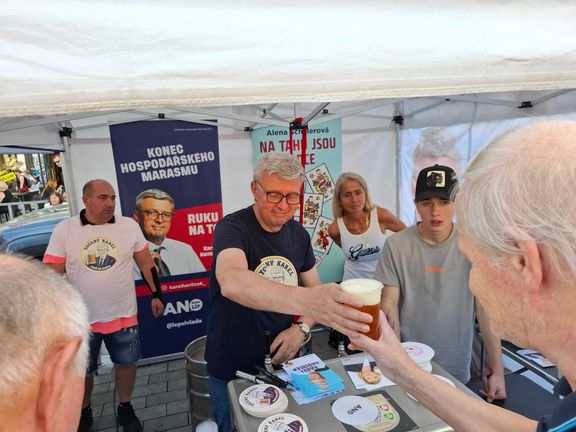 Karel Havlíček (ANO) při předvolební akci v Brně, 2. srpna 2025.