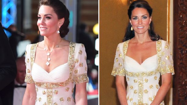 Vévodkyně Kate vynesla na červený koberec recyklované šaty. Měla je už před 8 lety na státní večeři