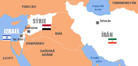 Mapa Írán, Sýrie, Izrael
