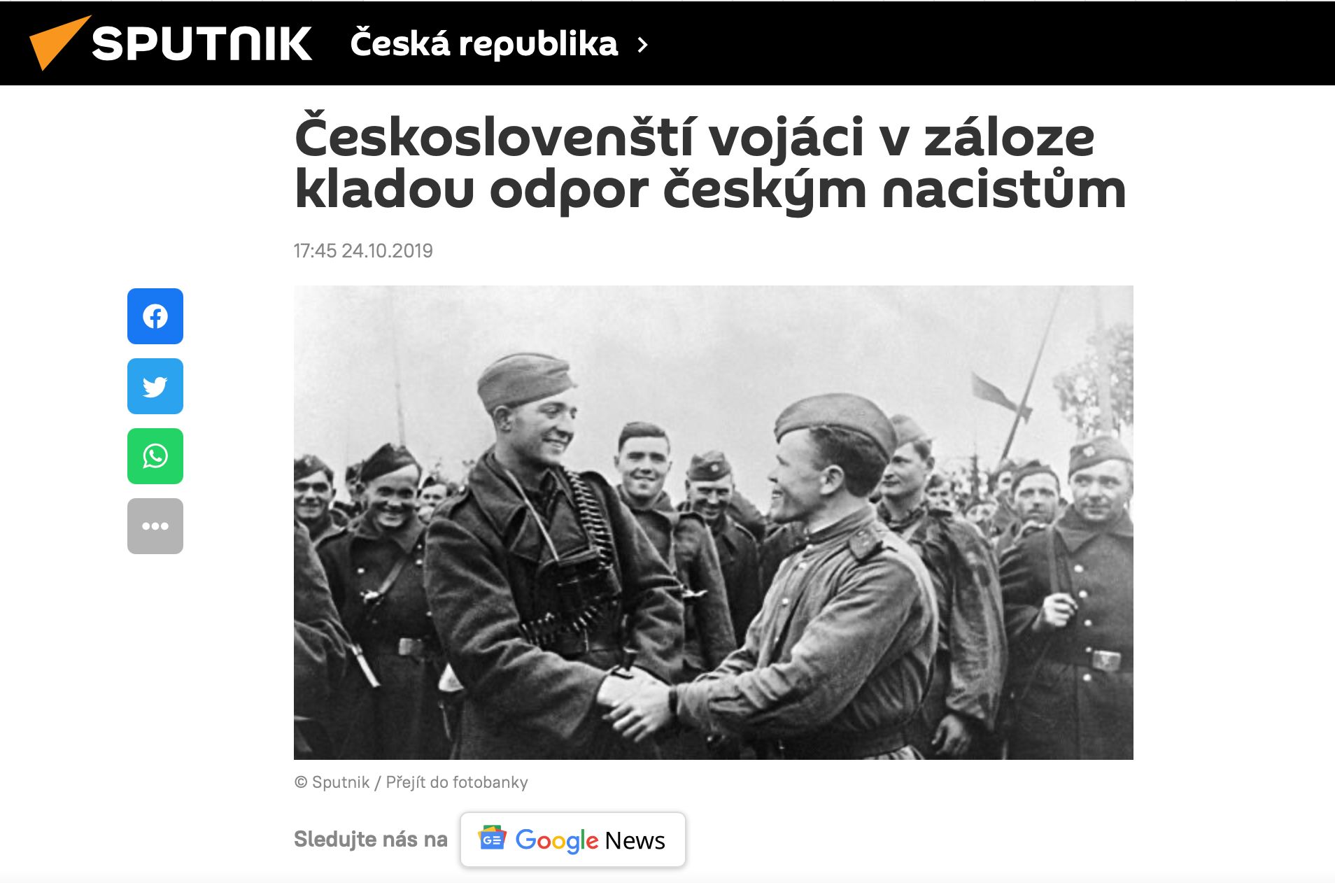 Českoslovenští vojáci v záloze na propagandistickém webu Sputnik.