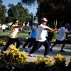 Johney Yu and Diana Yang, both immigrants from China, practice tai chi at a daily class in Alhambra