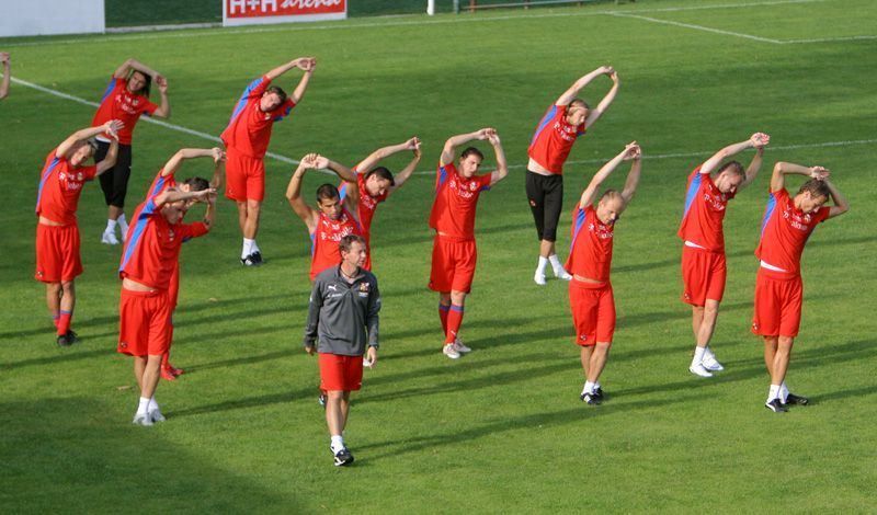 Trénink fotbalové reprezentace v Kunicích