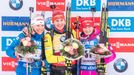 SP 2017-18 Oberhof, sprint Ž: Kaisa Mäkäräinenová, Anastasia Kuzminová, Veronika Vítková