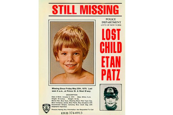 Policejní plakát pohřešovaného Etana Patze (6 let), zmizelého 25.5.1979 v New Yorku na Prince St. & West Broadway
