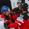 Canada's Burns scuffles with Sobotka of the Czech Republic during their Ice Hockey World Championship semifinal game at the O2 arena in Prague