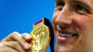 Olympijský zlatý medailista americký plavec Ryan Lochte po polohovacím závodě na 400 metrů na OH 2012 v Londýně.