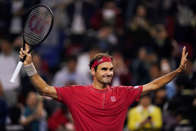 Tennis - Shanghai Masters - Men's Singles - Shanghai, China - October 8, 2019 - Roger Federer of Switzerland celebrates his win against Spain's Albert Ramos-Vinolas. REUT