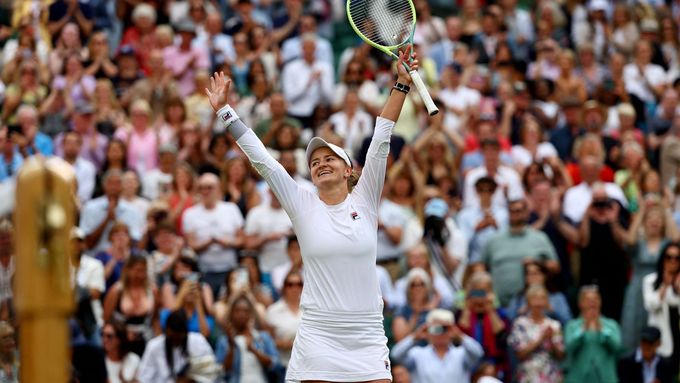 Barbora Krejčíková po postupu do finále Wimbledonu.