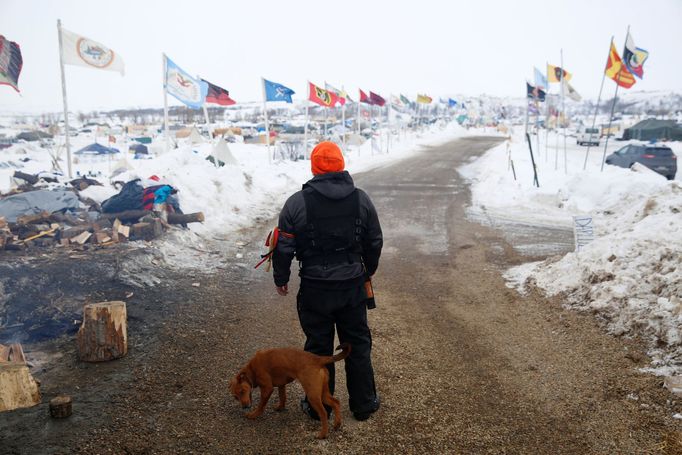 Tábor odpůrců ropovodu Dakota Access na konci ledna 2017.