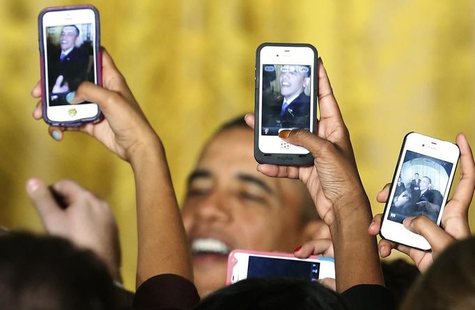 Momentka z tiskové konference Baracka Obamy v březnu 2013.