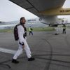 Solar Impulse CEO and pilot Andre Borschberg arrives for take off at Payerne airport May 24, 2012. The Solar Impulse HB-SIA prototype aircraft, which has 12,000 solar cells built into its 64.3 metres (193 feet) wings, attempted its first intercontinental flight from Payerne to Rabat in Morocco with a few days for a technical stop and a change of pilot in Madrid. This flight will act as a final rehearsal for the 2014 round-the-world flight. REUTERS/Denis Balibouse (SWITZERLAND - Tags: TRANSPORT SCIENCE TECHNOLOGY SOCIETY BUSINESS) Published: Kvě. 24, 2012, 7:29 dop.