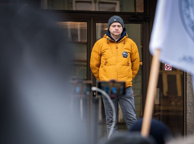 Policejní velitel a odborář Martin Červenka na demonstraci za lepší pracovní podmínky pro bezpečnostní sbory, 21. listopadu 2024