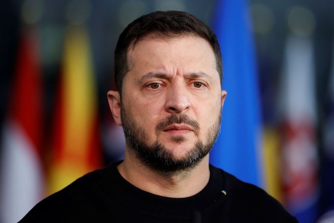 Ukrajinský prezident Volodymyr Zelenskyj na zasedání NATO v Bruselu