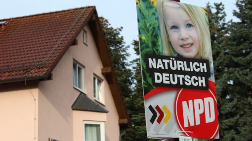 "Samozřejmě německá." Předvolební plakát krajně pravicové NPD v Bad Schandau.
