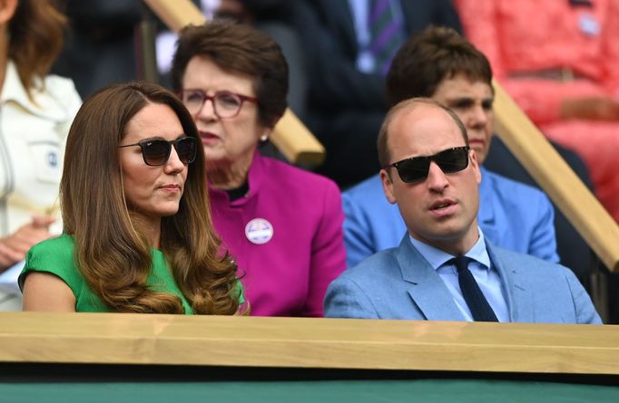 Catherine a vévodkyně z Cambridge a princ William v hledišti finále Wimbledonu 2021 Karolína Plíšková - Ashleigh Bartyová.