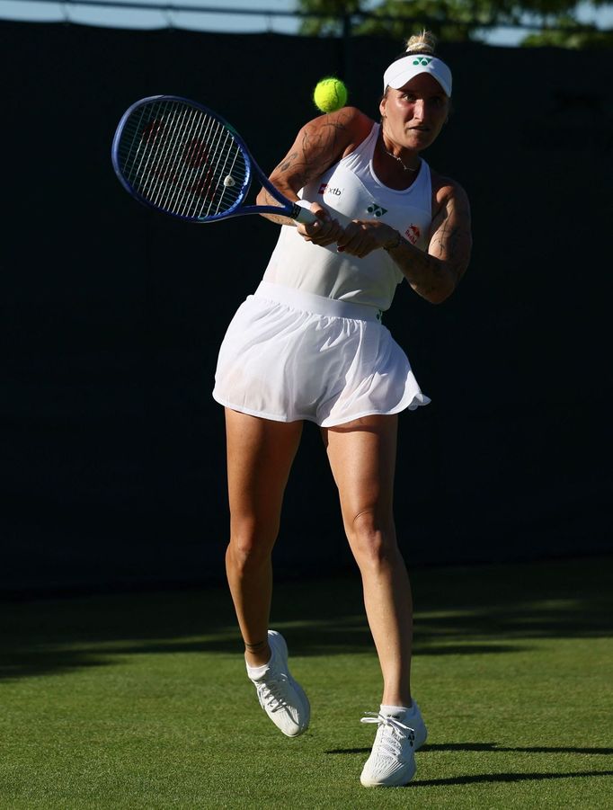 Tennis - Wimbledon - All England Lawn Tennis and Croquet Club, London, Britain - June 30, 2025 Czech Republic's Marketa Vondrousova in action during her first round match