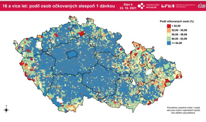 Proočkovanost v Česku k 23. říjnu.