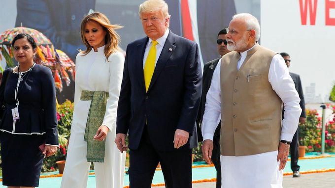 Donald Trump, Melania Trumpová a indický premiér Naréndra Módí.