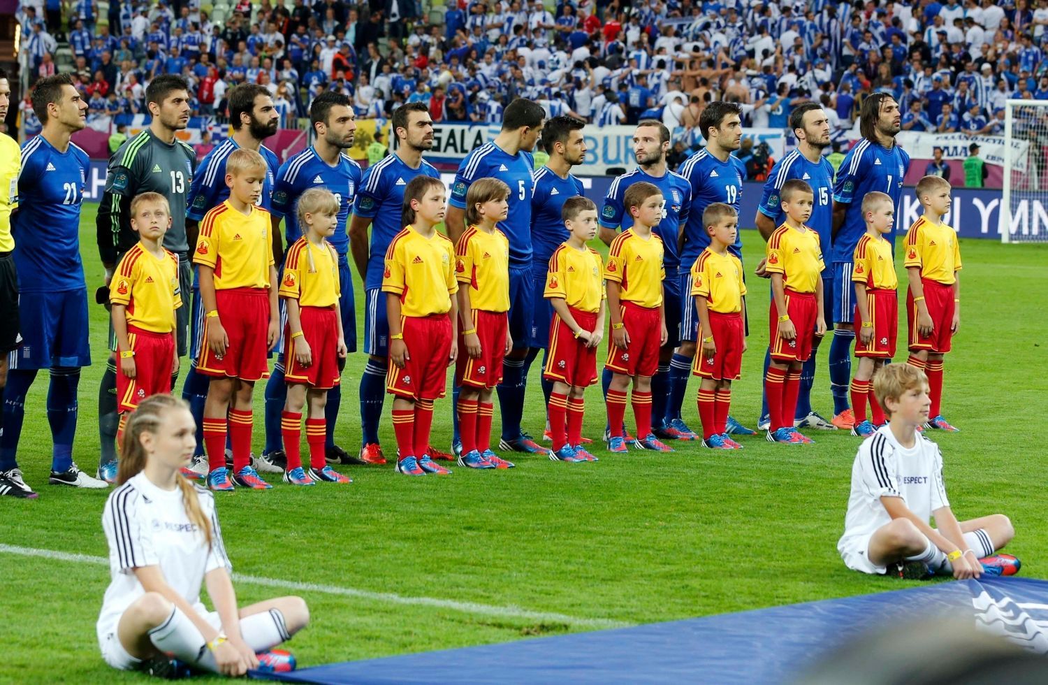 Řecký tým před utkáním Německo - Řecko ve čtvrtfinále Eura 2012