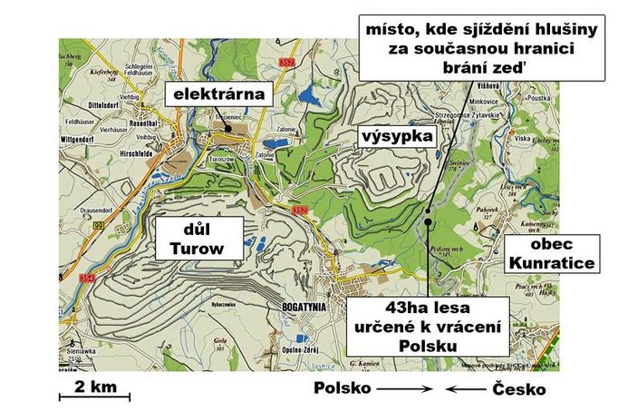 Česká republika dluží Polsku 369 hektarů. U Kunratic je k vrácení navrhováno 43 hektarů lesních pozemků, což je asi 3,5% celkové výměry jejich katastrálního území.