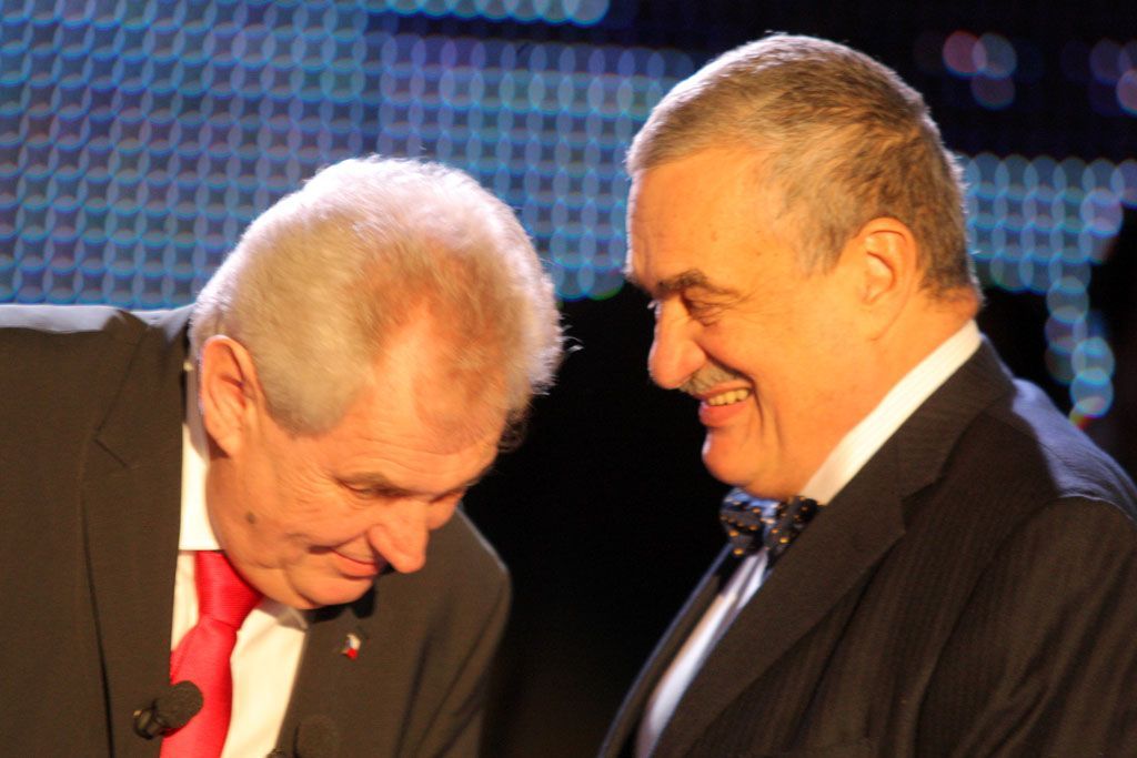 Karel Schwarzenberg a Miloš Zeman během prezidentské kampaně
