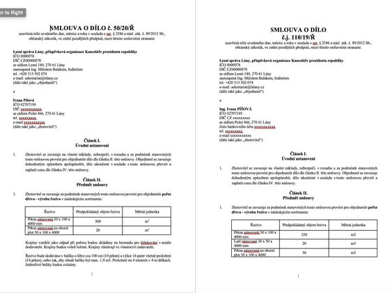 Smlouvy za v součtu téměř 1,5 milionu korun, které v Lánech uzavřela dcera muže, od něhož si Miloš Zeman koupil pozemek.