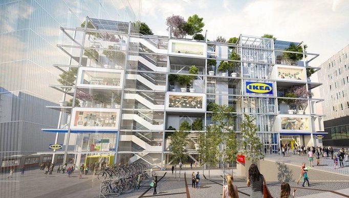 Vizualizace obchodního domu IKEA architektonického studia Querkraft Architekten