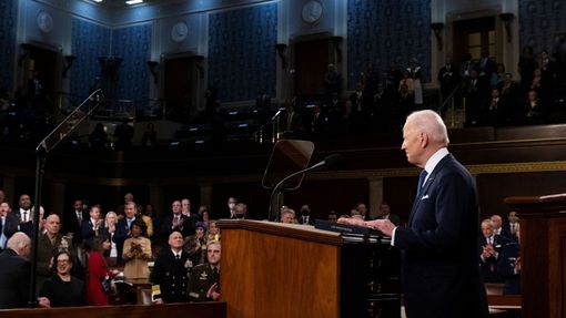 Americký prezident Joe Biden promluvil na společném zasedání Kongresu v Kapitolu USA ve Washingtonu. 1. března 2022.