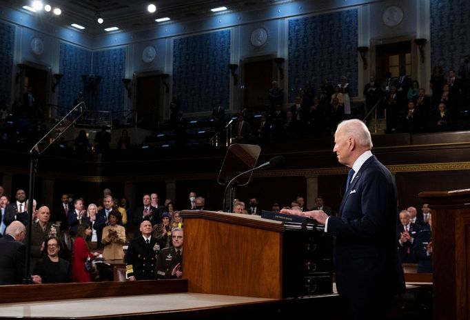 Americký prezident Joe Biden promluvil na společném zasedání Kongresu v Kapitolu USA ve Washingtonu. 1. března 2022.