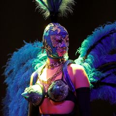 A member of the cast of Jean Paul Gaultier's "Fashion Freak Show" rehearses prior to the show's opening at the Southbank Centre in London
