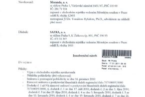Návrh na insolvenci Sazky podaný firmou Radovana Vítka