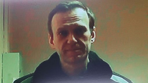Alexej Navalnyj během videohovoru z vězení.