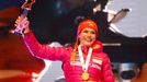 Gabriela Koukalová slaví vítěztví ve sprintu na MS v biatlonu 2017.