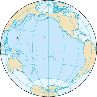 Mariánský příkop na mapě Tichého oceánu