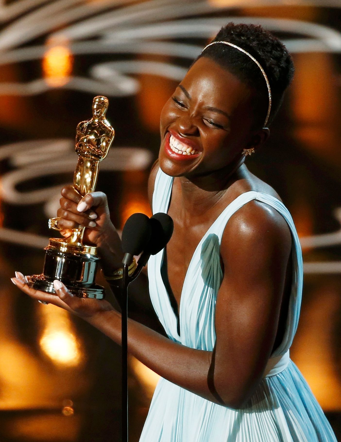 Nyong'o, best supporting actress winner for her role in &quot;12 Years a Slave&quot;, speaks on stage at the 86th Academy Awards in Hollywood