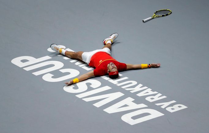 Tennis - Davis Cup Finals - Final - Caja Magica, Madrid, Spain - November 24, 2019   Spain's Rafael Nadal celebrates after winning his match against Canada's Denis Shapov