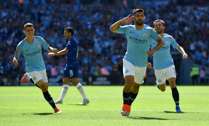 Community Shield 2018 - Sergio Agüero slaví gól City