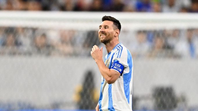 Jul 4, 2024; Houston, TX, USA; Argentina's striker Lionel Messi (10) looks on during the second half against Ecuador at NRG Stadium. Mandatory Credit: Maria Lysaker-USA T