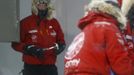 Britain's Prince Harry helps take down a tent during a cold chamber training exercise with the Walking with the Wounded South Pole Allied Challenge 2013 British team at Nuneaton in central England