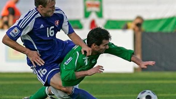 Slovensko - Severní Irsko: Jan Ďurica a Keith Gillespie v souboji o míč